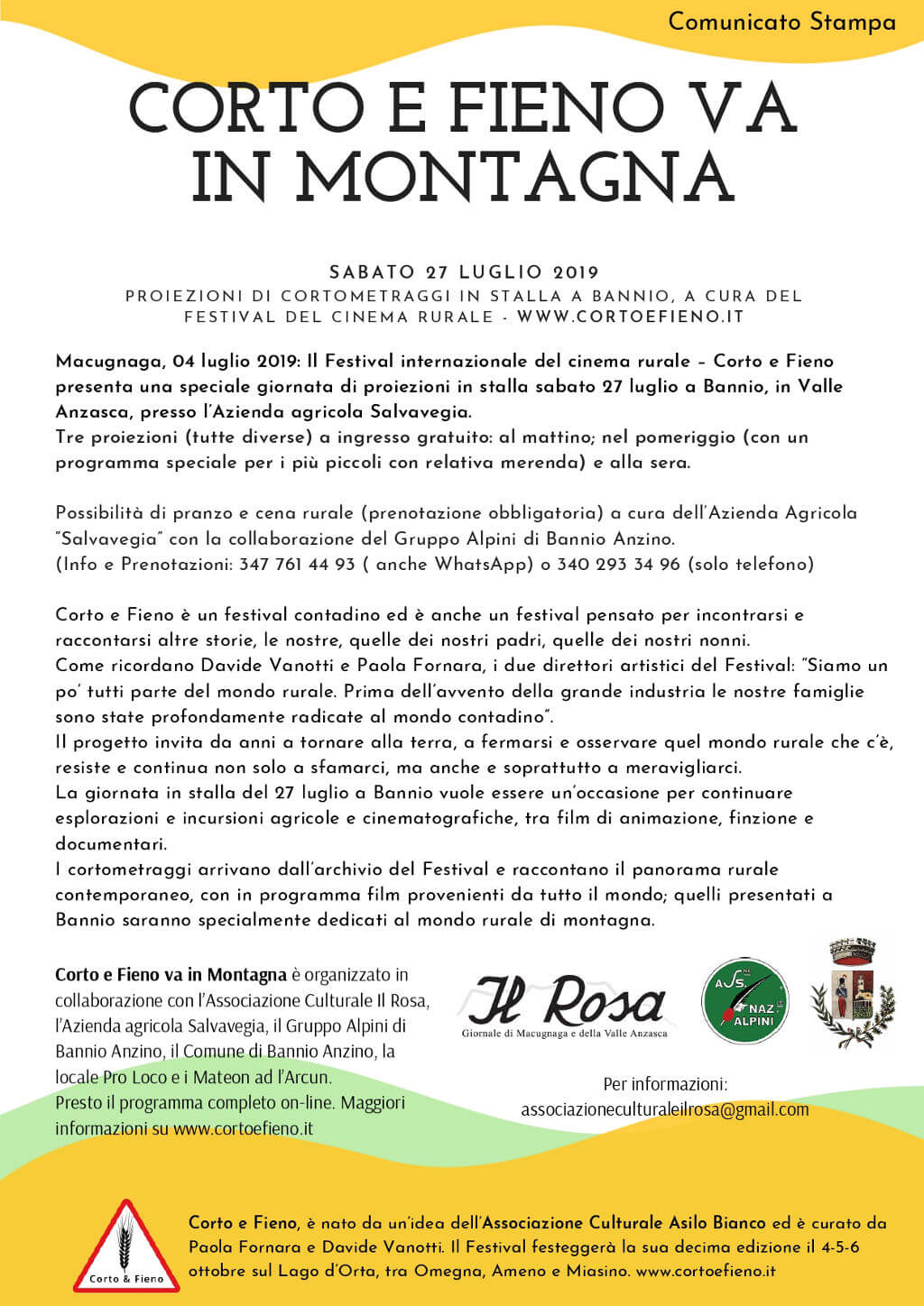 Corto Fieno 2019, comunicato stampa Corto Fieno 2019, comunicato stampa